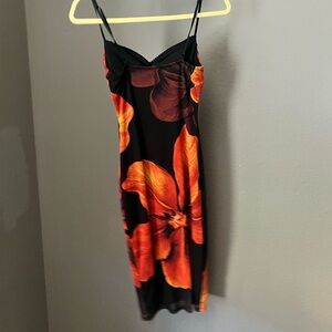 Floral Slip Dress with Orange and Black Design